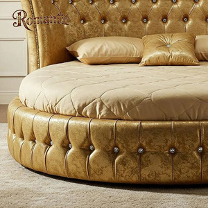 <span class=keywords><strong>Letto</strong></span> Rotondo <span class=keywords><strong>Elegante</strong></span> in Vera Pelle Dorata Stile Francese Moderno, Vendita Diretta dalla Fabbrica, Struttura in Legno Massello con Interno in Spugna, <span class=keywords><strong>Letto</strong></span> <span class=keywords><strong>Matrimoniale</strong></span> King Size - Product Image 5