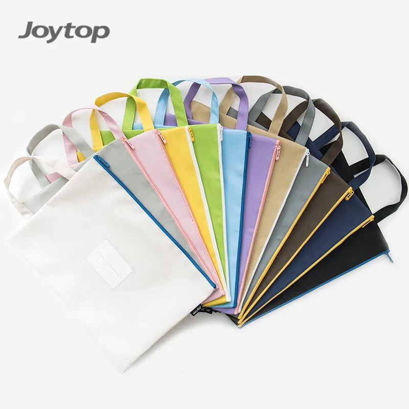 Joytop 9337 थोक शुद्ध रंग छात्र ऑक्सफोर्ड कपड़ा जेब फ़ाइल का विस्तार फ़ोल्डर लेबल A4 दस्तावेज़ ज़िप बैग के साथ संभाल