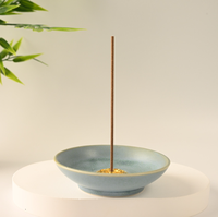 Brûleur d'encens chinois simple en céramique multicolore avec plateau rond et support en laiton en forme de lotus pour la décoration intérieure