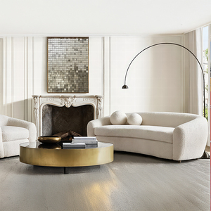 أريكة جلدية RH SYLVAIN، أريكة قطاعية منحنية من الجلد الطبيعي البيج، طقم غرفة معيشة فاخر وعصري مع وسائد متناسقة - Product Image 2