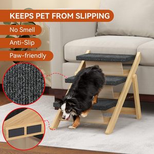 Pet Stairs/<strong>Steps</strong>, Medium <strong>Dogs</strong> <strong>Steps</strong> for High <strong>Beds</strong>, Sofa, Car, 2-in-1 Foldable Wood <strong>Dog</strong> Ramp with Non-Slip Pads, Safety, Durable - Product Image 5