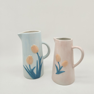 Florero de cerámica de mesa de flores de tulipán con pintura de mano decorativa con forma de flor interior para Decoración - Product Image 5
