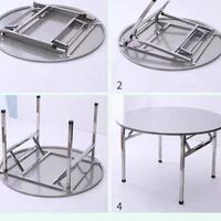 Table de banquet ronde pliante en acier inoxydable robuste avec plateau tournant pour hôtel, restaurant, mariage, événement, repas
