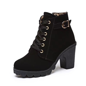 Women's Fashion Lace-Up Round Toe Frosted Thick Ankle <strong>Boots</strong> with Mesh Upper for Winter - Product Image 4