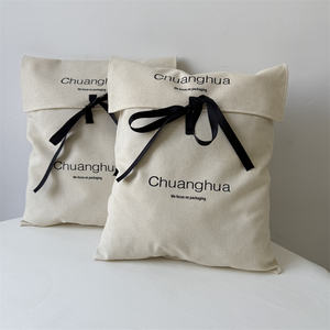 Экологичный мешок для пыли из натурального хлопка с клапаном для одежды с индивидуальным логотипом, набивная подушка для обуви, упаковка льняного конверта с бантом - Product Image 3