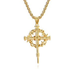 Instagram-worthy thorn wreath cross necklace, a trendy streetwear symbol, and a colorfast <b>titanium</b> steel pendant. - Product Image 5