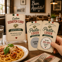 Tarjeta Rasca y Gana de Cartón Personalizada con Impresión Serigráfica para Restaurante Italiano, Tarjeta de Premio Promocional para Amantes de la Pasta - Marketing para Negocios de Comida