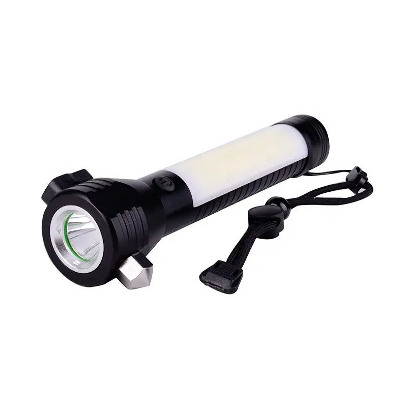 Multi-function Waterproof AAA Battery Powered led Flashlight Magnetic Aluminum Car Safety Hammer Work Light Torch
