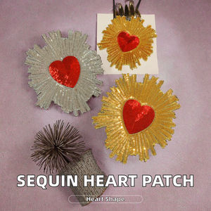 Parches pequeños de lona hechos a mano con lentejuelas de PVC y bordado de corazón para accesorios de ropa con prensa térmica - Product Image 2