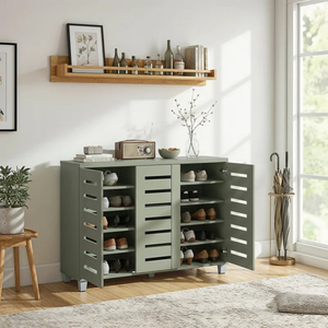 Scarpiera Moderna Verde in Legno, Armadio Portascarpe fino a 20 Paia con 3 Ante a Persiana, Vendita Diretta dalla Fabbrica - Product Image 4