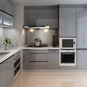 Armoires de cuisine modulaires personnalisées modernes, couleur unie, finition brillante sans peinture, pour appartement - Product Image 4