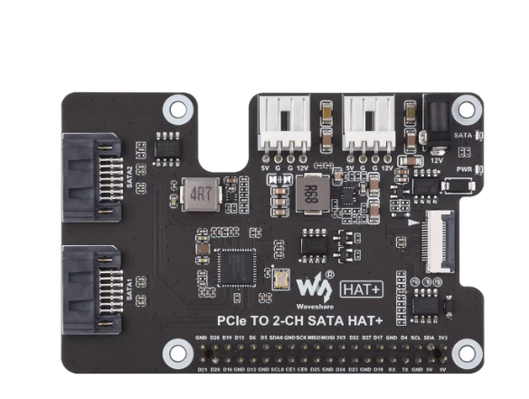 Aismartlink Waveshare PCIe to 2-CH HAT+ Dual SATA Port Expansion Board for Raspberry Pi 5 with Complete Accessories