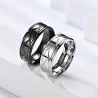 Simple acier inoxydable hommes classique noir géométrique rayure anneau 8mm large poli rainuré anneau de bande pour femmes hommes bijoux cadeau