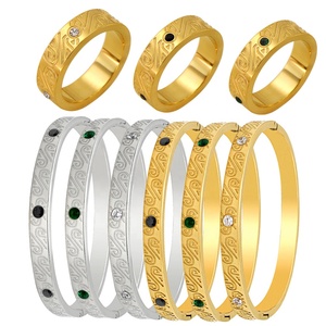 Bán Buôn Tùy Chỉnh Thời Trang <span class=keywords><strong>2</strong></span> Mảnh Bộ Đồ Trang Sức 18K Mạ Vàng Thép Không Gỉ Zircon Vòng Đeo Tay Vòng Bộ Cho Phụ Nữ - Product Image 1