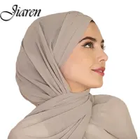 Hijab en mousseline de soie pour femmes islamique, modeste, croisé sur le devant, pour dames, écharpe unie, tendance 2022