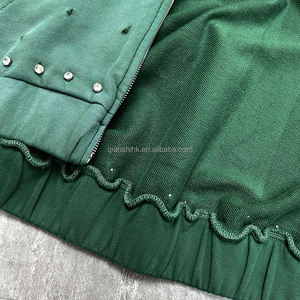 Sudadera con capucha Sun Faded French Terry personalizada 500gsm Spring Distressed Acid Wash Zipper Hoodie Oversized Rhinestone Zip up Hoodie - Product Image 6