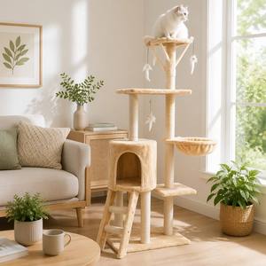 Albero <span class=keywords><strong>per</strong></span> <span class=keywords><strong>Gatti</strong></span> a 5 Livelli Grande in Legno con <span class=keywords><strong>Tiragraffi</strong></span> in Sisal, Cuccia Morbida, Amaca e Piattaforme <span class=keywords><strong>per</strong></span> il Salto, <span class=keywords><strong>per</strong></span> <span class=keywords><strong>Gatti</strong></span> di Taglia Grande da Interno - Product Image 5