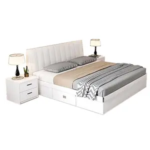 कस्टम बेडरूम सेट लकड़ी के आधुनिक राजा आकार बिस्तर फ्रेम के साथ फर्नीचर लकड़ी समकालीन बेडरूम सेट सफेद और काले