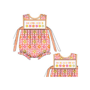 SR4018 RTS Mono de Manga Corta para Bebés y Niños, Diseño a Cuadros con Flores, Venta al por Mayor - Product Image 1