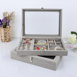 Boîte de présentation de bijoux de couleur et de taille personnalisées avec couvercle en velours et en verre pour bagues boucles d'oreilles montres-plateaux d'emballage vitrine de magasin - Product Image 2