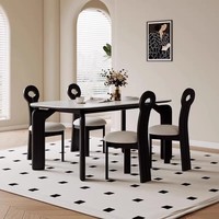 Nouvelle table à manger rectangulaire moderne en bois massif avec plateau en marbre, faite à la main, écologique, ensemble de chaises 6 places pour villa et hôtel, modèle Éléphant