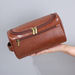 Nuevas bolsas de aseo impermeables de viaje de negocios para hombres, Kit de afeitar Dopp, neceser marrón de cuero Pu, neceser colgante, bolsa de <span class=keywords><strong>maquillaje</strong></span> cosmético - Product Image 4