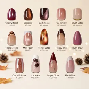 BTARTBOX Faux Ongles Automne Hiver en Gros, Amande, Gel Souple, Marron, Design French 3D, à Presser, Haute Qualité - Product Image 1