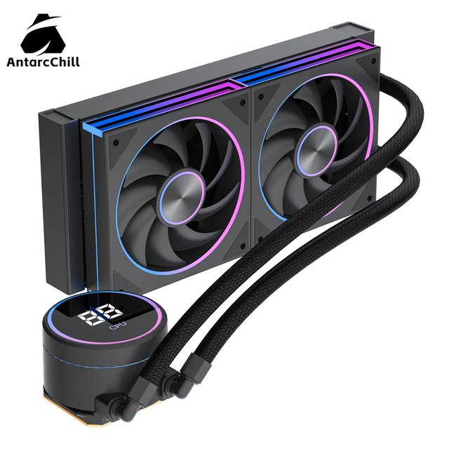 AntarcChill 240 AIO Liquid CPU Cooler Round Rotatable Pump Head Real Time Digital Display for LGA 1700 1851 AM4 AM5 Kit