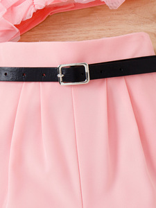 2024HO été enfants filles belle couleur unie maille dentelle hauts à licou Shorts 2 pièces ensemble vêtements décontractés enfants mode caillot - Product Image 5