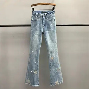 Boot Cut Pants Denim For Woman Hot Selling Spring And Summer High Waist With Star Embroidery.