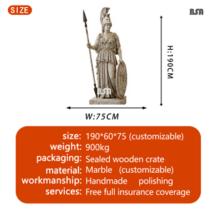Scultura BSA in Marmo di Atena, Statua della Mitologia Greca Antica con Atena che Tiene la Lancia, per Decorazione di Hotel, Villa e Tenute Nobiliare - Product Image 2