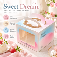 Boîte à gâteau en carton souple effet ombré avec double poignée arquée et impression de marque pour présentoirs de desserts de mariage