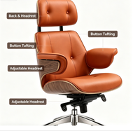 Chaise de bureau de direction ergonomique à dossier haut avec base pivotante en aluminium, coque en bois et revêtement en cuir pour bureau de direction