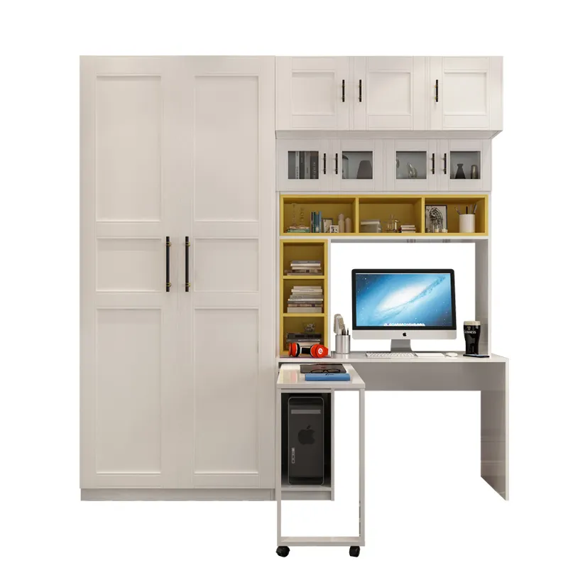 Modern White MDF Panel Metal Computer Desk Cabinet Integrated Closet Furniture School Home Office Warehouse Dining Living Room