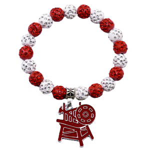 Wholesale Fancy Red and <strong>White</strong> Crystal Ball Beaded HEROINES of JERICHO Charm Making Masonic HOJ Lady Jewelry Elastic <strong>Bracelet</strong> - Product Image 1