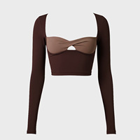 Nouvel Arrivage – Ensemble de Yoga 2 Pièces pour Femme, Bloc de Couleurs, Patchwork, Manches Longues, Respirant, Crop Top pour Pilates et Entraînement en Salle de Sport
