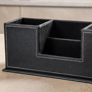 Organizador de oficina, caja de almacenamiento de escritorio con divisiones, tipo rectangular de cuero negro para papelería y suministros de oficina - Product Image 4