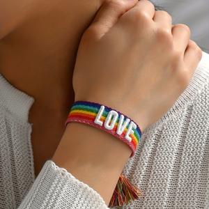 2025 Nueva letra Bohemia <span class=keywords><strong>amor</strong></span> pulsera bordada hecha a mano borla Arco Iris pulsera <span class=keywords><strong>amistad</strong></span> pieza de mano respetuosa con el medio ambiente <span class=keywords><strong>Gay</strong></span> - Product Image 6