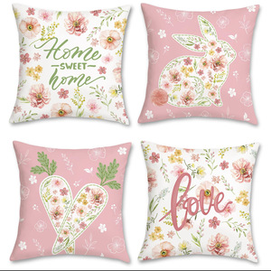 Housses de coussin modernes tissées carrées à motif floral <span class=keywords><strong>Lapin</strong></span> de Pâques, décoratives, rose printanier, pour la <span class=keywords><strong>maison</strong></span> - Product Image 1