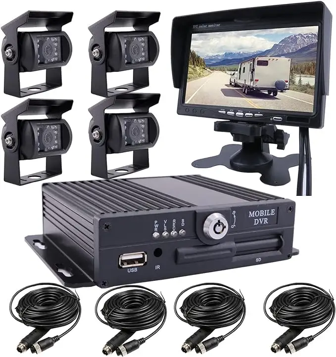 4チャンネル256GB1080p AHD MDVR車両ライブビデオレコーダーキットHdモバイルDVRバックアップカメラCctvバストラックDVRカーモニター