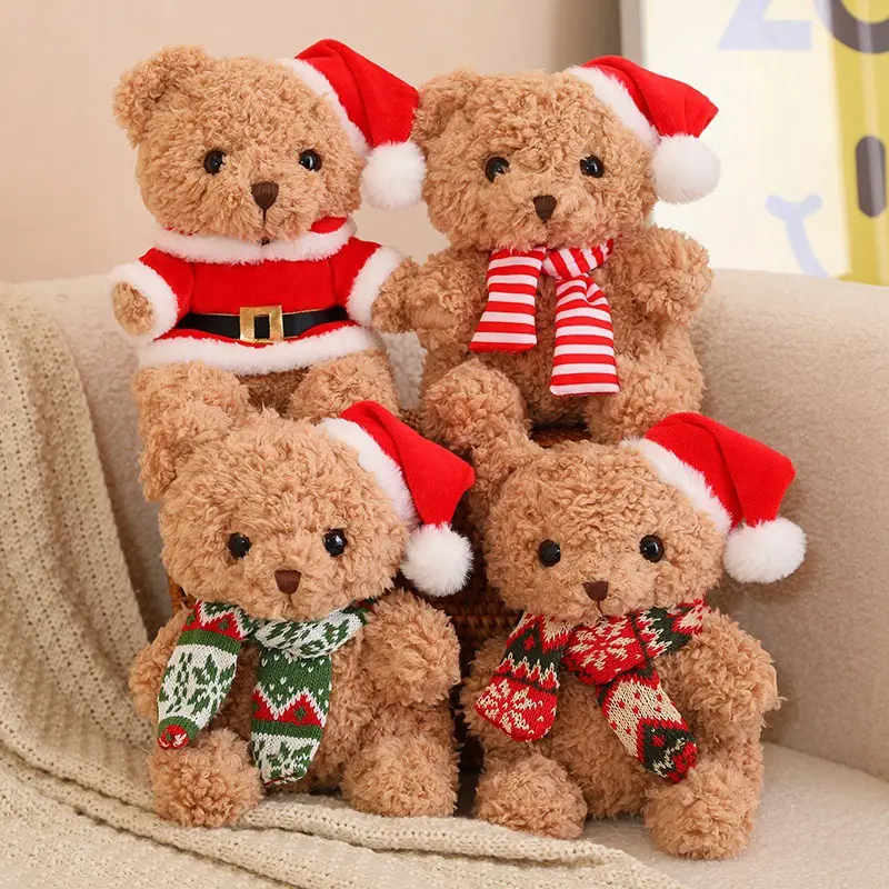 Peluche ours en peluche de Noël Kawaii, peluche mignonne, écharpe avec chapeau de Noël, poupée douce, cadeau pour enfant