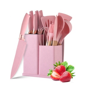 Juego de utensilios de cocina de silicona de 19 piezas con mango de madera y tabla de cortar, Cubo de almacenamiento, juego de utensilios de cocina - Product Image 1