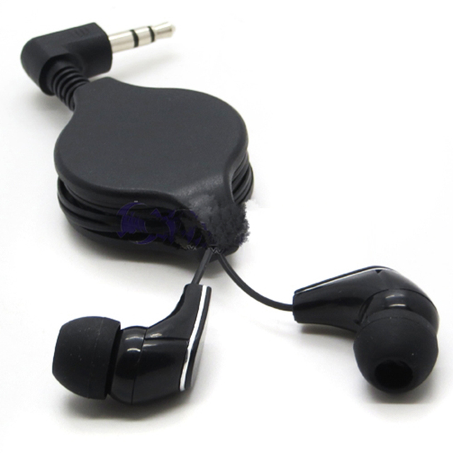 Black Retractable 3.5mm Audio Jack Plastic Retractable Mobile Phone Earphone Headphone