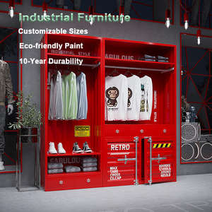 Armario de valla de alambre de dos capas personalizable armario abierto Industrial rojo contenedor de ropa de Metal comercial para tienda de ropa - Product Image 1