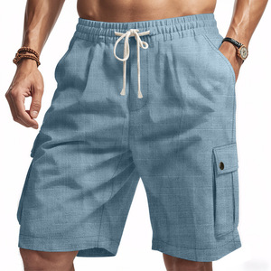Pantaloncini Estivi da <span class=keywords><strong>Uomo</strong></span> in <span class=keywords><strong>Lino</strong></span> di Alta Qualità, Stile Casual Americano, per Lavoro e Spiaggia - Product Image 3