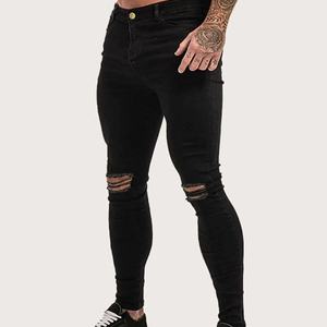 Pantalones vaqueros de mezclilla 100% algodón para hombre al por mayor, estilo casual, de cintura alta, desgastados, transpirables, lisos, con efecto lavado y rotos. - Product Image 2