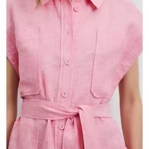 Nuevo Vestido de Verano con Logotipo Personalizado, Vestido de Lino y Algodón sin Mangas con Botones y Solapa para Mujer - Product Image 2