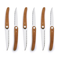 Couteau à steak en acier dentelé de style concis de 3.7 pouces avec manche en bois Pakka brun Couteau de cuisine en acier inoxydable