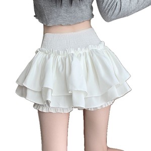 High Waist Women's White Satin A-Line Cake Skirt Solid Color Anti-Exposure Mini Skirt - Product Image 5