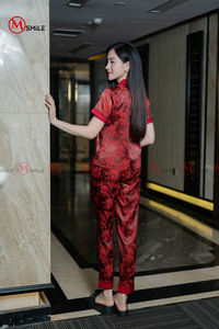 MBD302 <b>SATIN</b> FABRIC Pajamas for Women <b>Set</b> Custom Sleepwear Heart Printed <b>Pyjamas</b> <b>Set</b> Long Shirt - Long Pant - Product Image 3